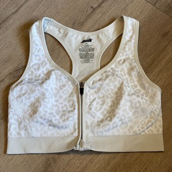 Avia Zip Front Sports Bra XXL Leopard Print Light Grey Racerback Style AV18191 - Picture 2 of 13